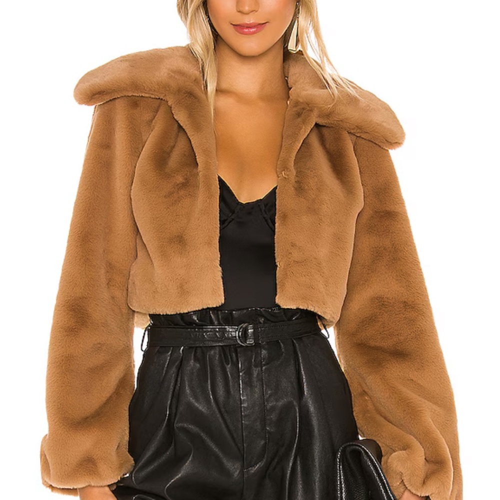 Cleobella Cropped Faux Fur Jacket in Light Walnut - Camila Coelho - size S